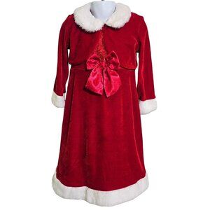 Girls Velvet Sequin Christmas Dress Cardigan Red Velvet White Faux Fur Holiday 5